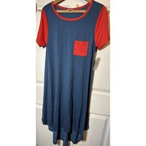LuLaRoe Carly Dress Size Small Blue Red Hi-Low Hem Everyday Casual Comfort NWT